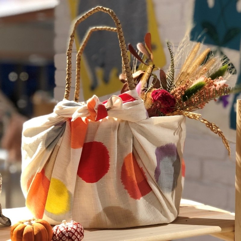 京都風呂敷包巾-摩登女郎 二巾-水玉 - 手帕 - 棉．麻 