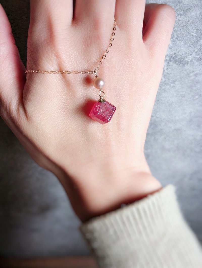 草莓晶方糖 14kgf項鍊 - 項鍊 - 水晶 