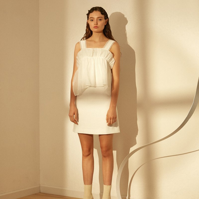 SS20白色柯根紗連身短裙-香港原創品牌Lapeewee - 連身裙 - 其他材質 白色