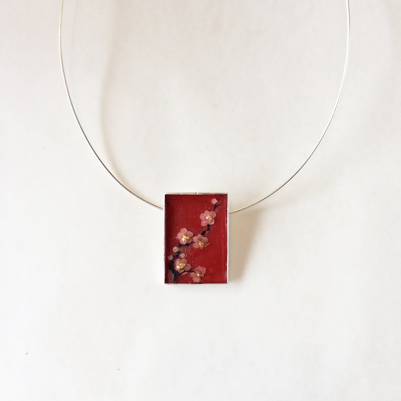 紅梅 銀 藝術品吊墜 Pendant Necklace/925 Silver Unique Gift - 項鍊 - 其他金屬 