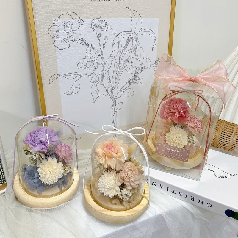 永生花 康乃馨玻璃盅 夜燈 母親節禮物 附包裝提袋卡片 - 乾燥花/永生花 - 植物．花 粉紅色