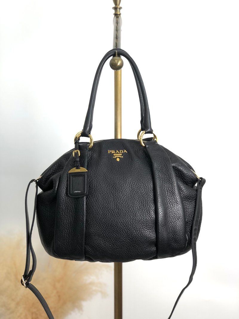 【 日本直送　名牌中古包 】PRADA プラダ ハンドバッグ ブラック 2way ロゴ レザー vintage ヴィンテージ オールド beb8nm - 手提包/手提袋 - 真皮 黑色