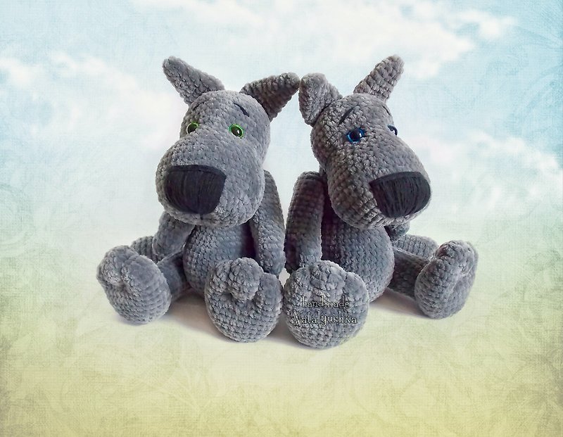 Big plush toy Wolf, Friend for a little boy, Crochet cute toy for baby - Kids' Toys - Other Materials Gray