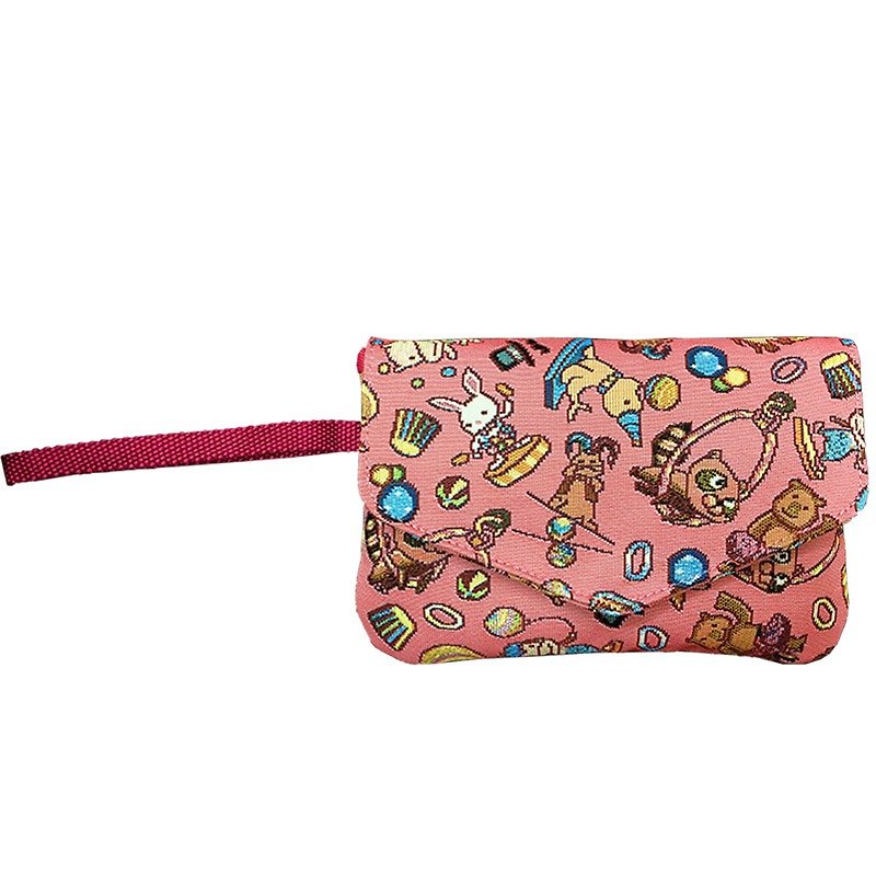 Jacquard weave Videos Envelope Clutch happy circus (Pink) Pink - Clutch Bags - Other Materials 