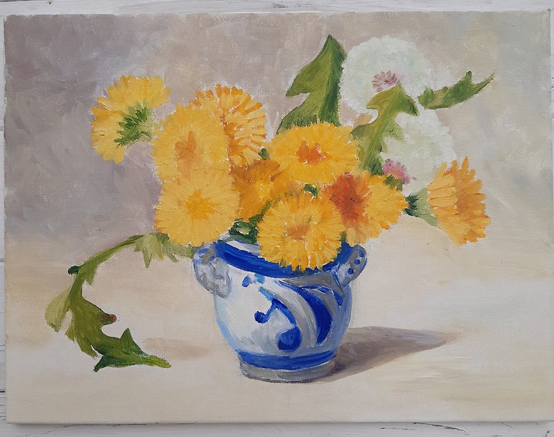 Dandelions 16*12 inches 40*30 cm by Andriy Stadnyk Oil Painting Still Life - Wall Décor - Other Materials Multicolor