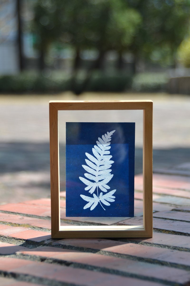 植物剪影。手作藍曬漂浮框畫 - 擺飾/家飾品 - 木頭 藍色