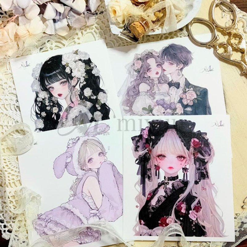 ステッカー original sticker  人物ステッカー オリジナルステッカー 女の子ステッカー 装飾ステッカー かわいい - 貼紙 - 紙 藍色