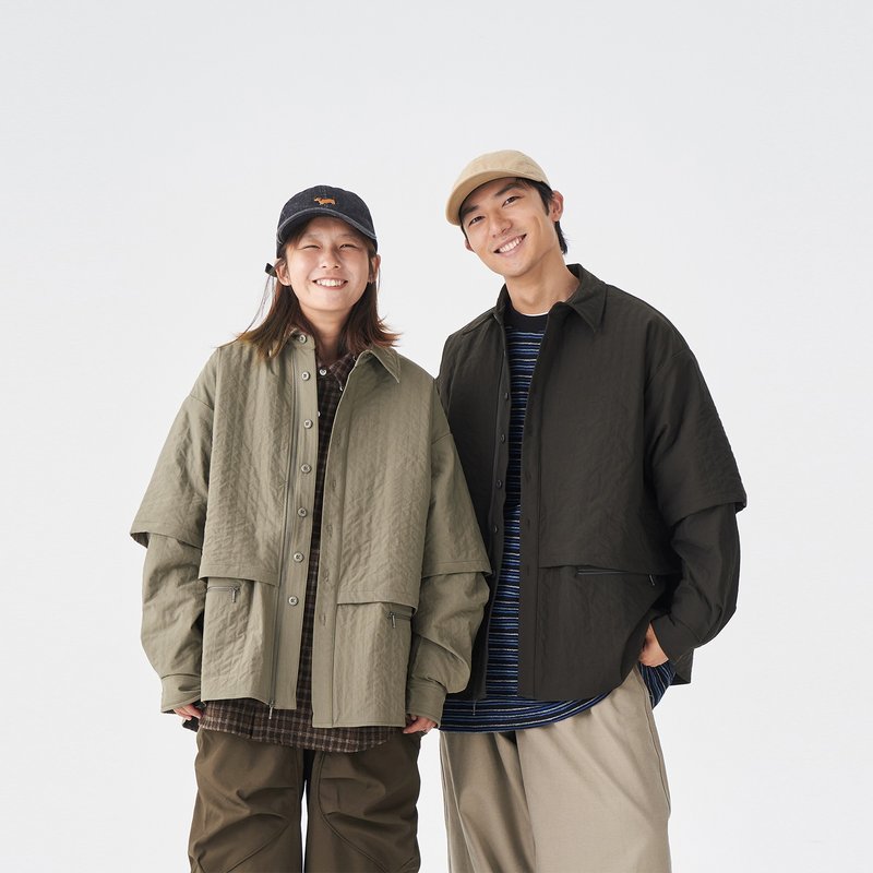 TopBasics Two Pockets Wavy Shirt Jacket - Men's Coats & Jackets - Polyester Khaki