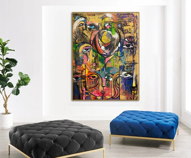 オリジナルの顔アクリル絵画テクスチャード人々アートワーク抽象的な