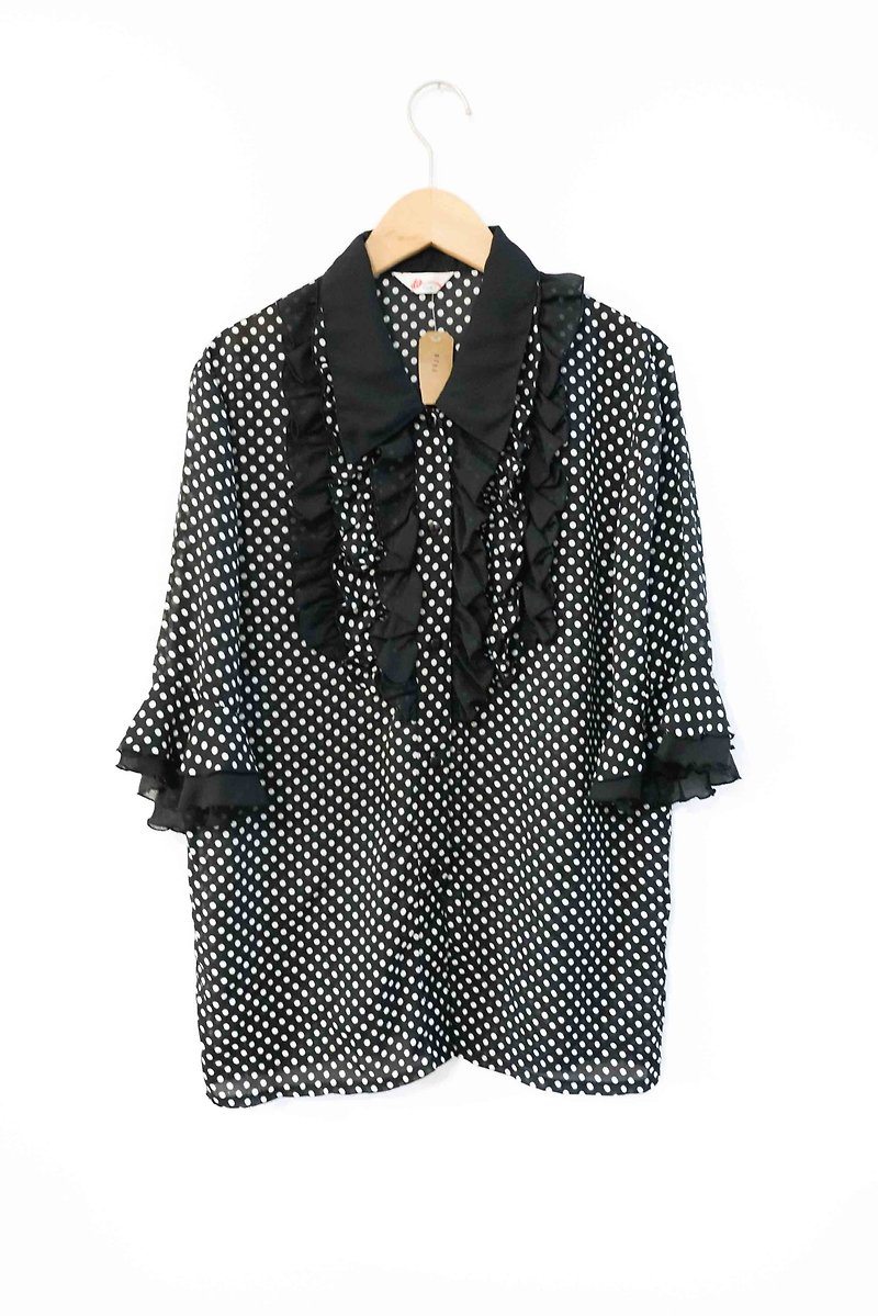 Innocence Department Store Vintage vintage shirt LS009 Dot Princess shirt - เสื้อเชิ้ตผู้หญิง - เส้นใยสังเคราะห์ สีดำ