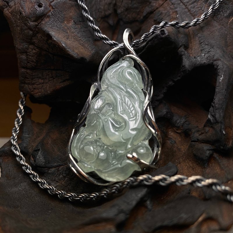 Natural Jade/Phoenix - สร้อยคอ - หยก สีเงิน