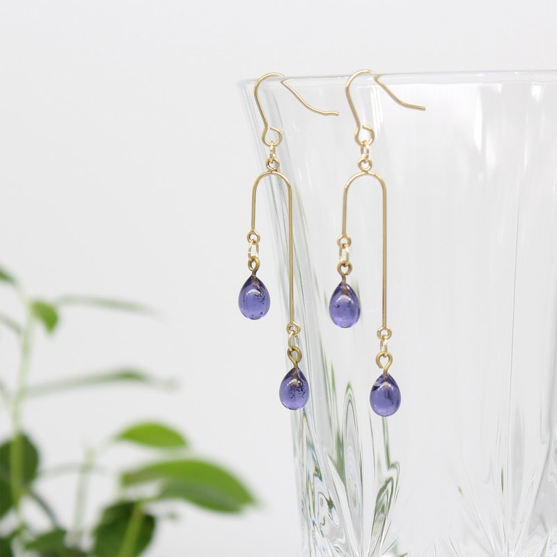 Droplet glass mobile earrings [Wistaria] - ต่างหู - แก้ว สีม่วง