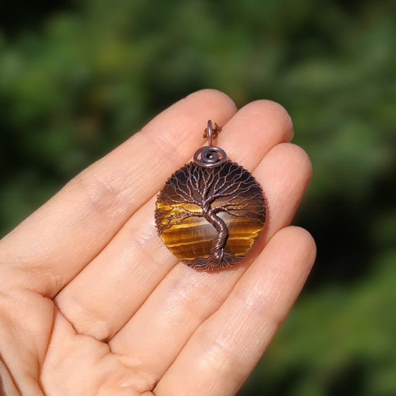 Wire Wrapped Tigers Eye Ethnic Tree Of Life Pendant Necklace for Men/ Women - 項鍊 - 其他材質 金色