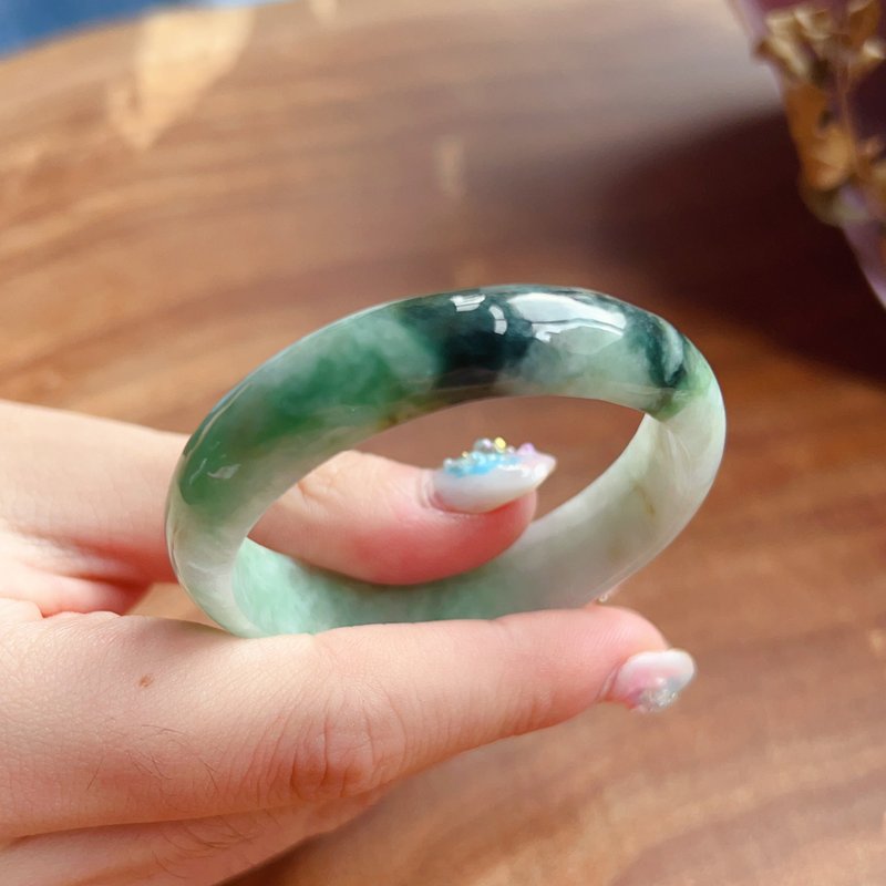 Green flower jade bracelet | 14 girth | Natural Burmese jade A grade jade | Gift - Bracelets - Jade Green