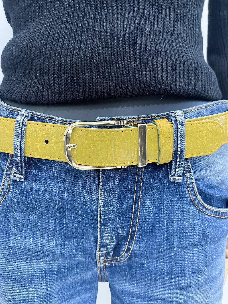 Snakeskin Belt  Python Leather Belt Custom Leather Belt Man Woman Belt - Belts - Genuine Leather Yellow