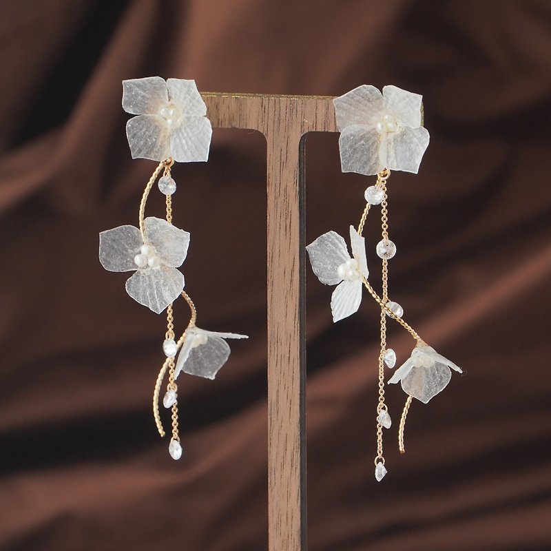 /Freya/ Soft Resin Hydrangea Two way Earrings/Clip on (White) - ต่างหู - เรซิน สีใส