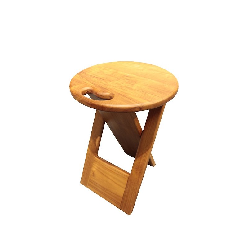 【Jidi Cityチークの木100％家具】PP050チークの木ラウンド フォールディングチェア シンプル 収納ラック - 椅子・ソファー - 木製 ブラウン