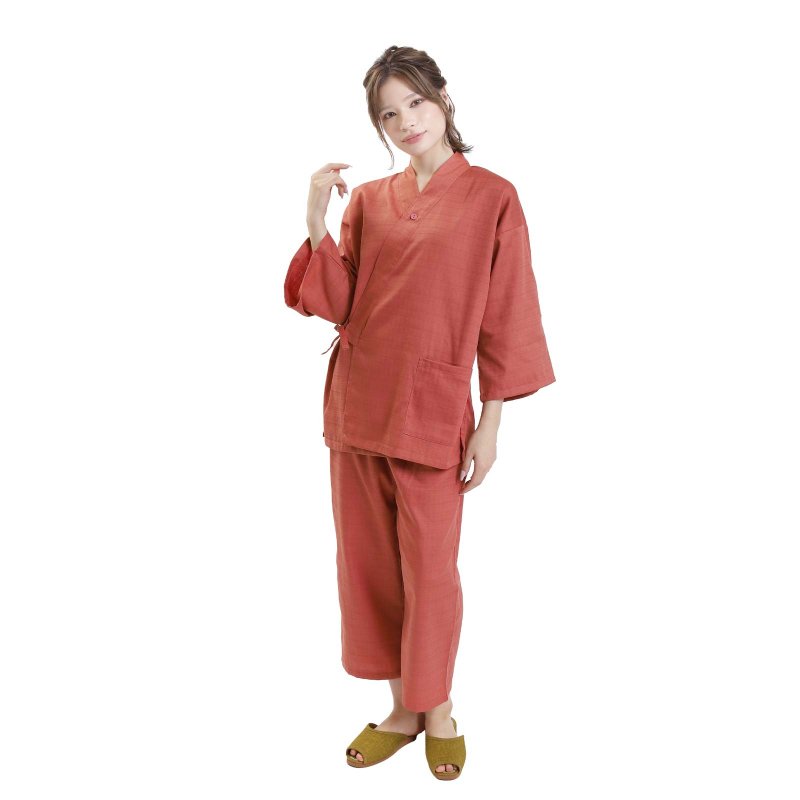 日本 和服 女性用 作務衣 套裝 日式 休閒 室內服 甚平 睡衣 - 女上衣/長袖上衣 - 其他材質 粉紅色