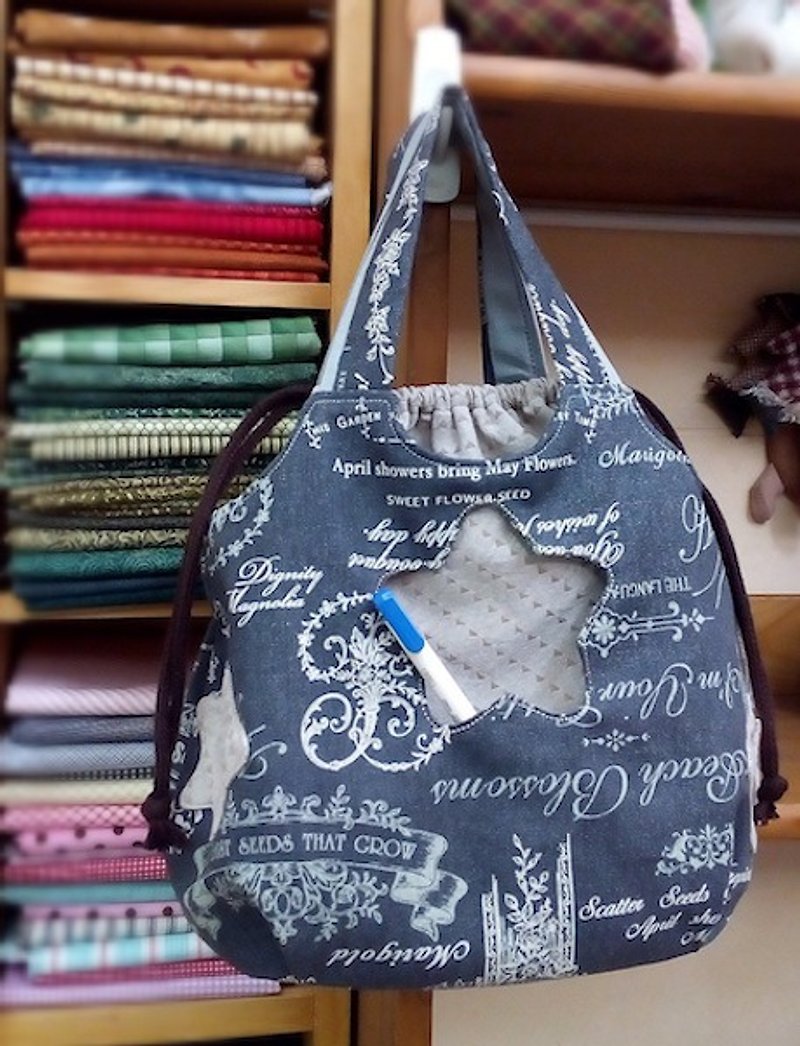 Wonderland22 shrink handbag (stars) - Handbags & Totes - Cotton & Hemp Blue