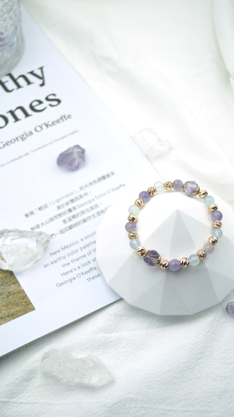 Amethyst Aquamarine Bracelet | Enhance your luck | Customized natural crystal bracelet - สร้อยข้อมือ - คริสตัล 