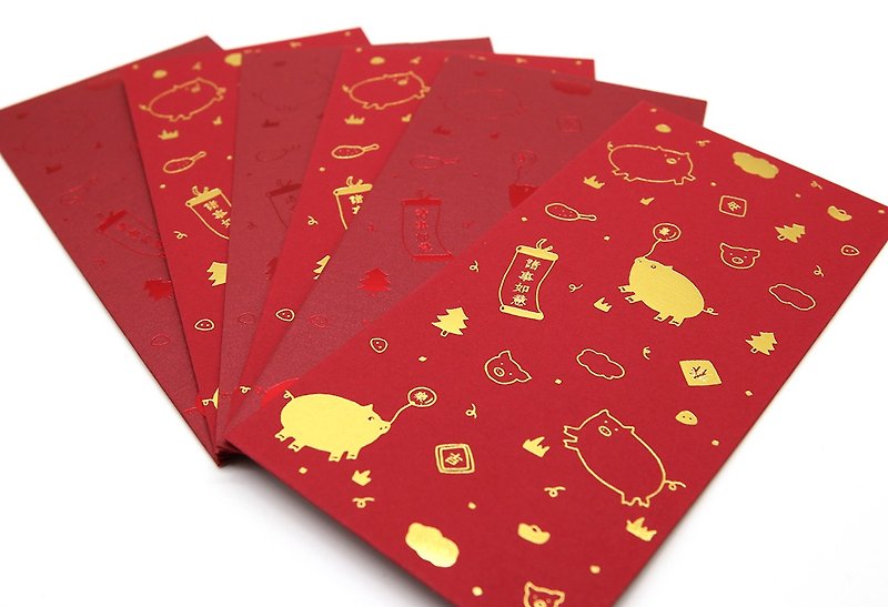 KerKerland-金猪报喜/猪年红包袋-6入 - ถุงอั่งเปา/ตุ้ยเลี้ยง - กระดาษ สีแดง