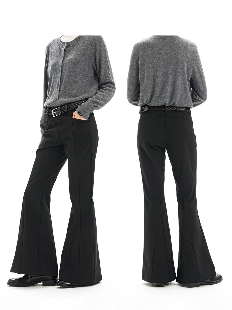 [Hidden side pull design] Split drape casual slim flared trousers slim women's trousers Unvesno (UN) - กางเกงขายาว - วัสดุอื่นๆ 