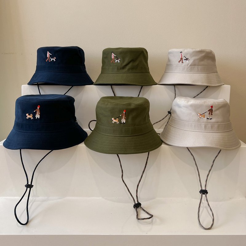Eco-Friendly Bucket Hat : Boyfriend and Girlfriend - หมวก - ผ้าฝ้าย/ผ้าลินิน สีเขียว