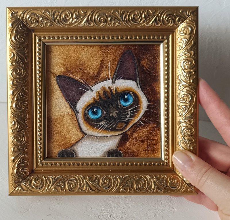 暹羅小貓油畫 Cat Art 10*10 厘米 - 壁貼/牆壁裝飾 - 其他金屬 金色
