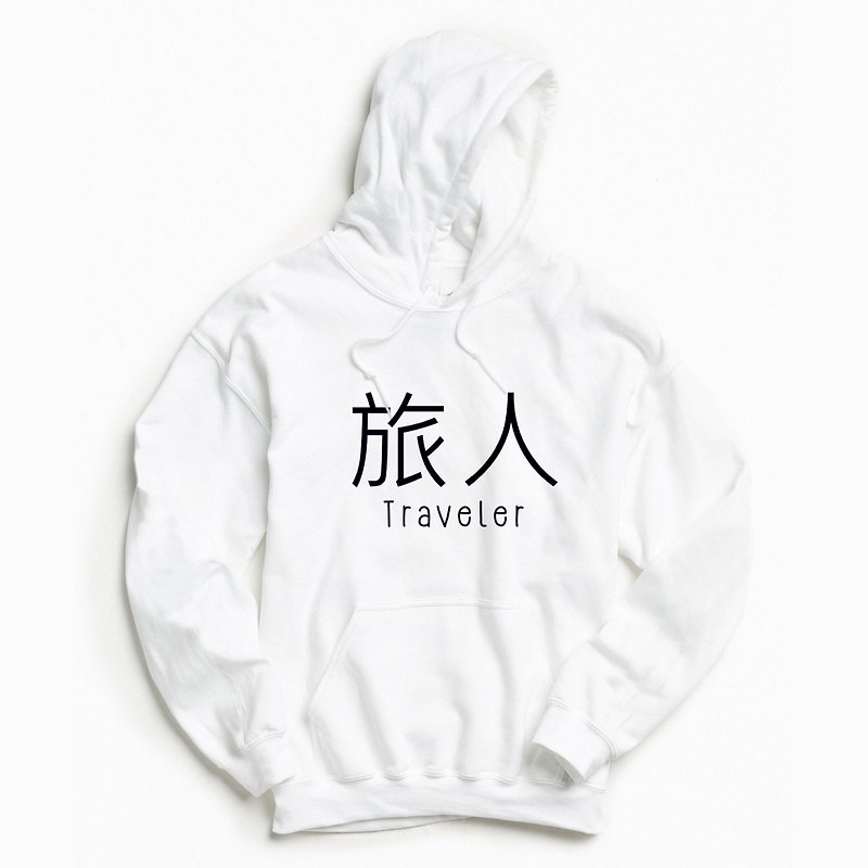 Kanji Traveler white hoodie sweatshirt - เสื้อฮู้ด - ผ้าฝ้าย/ผ้าลินิน ขาว