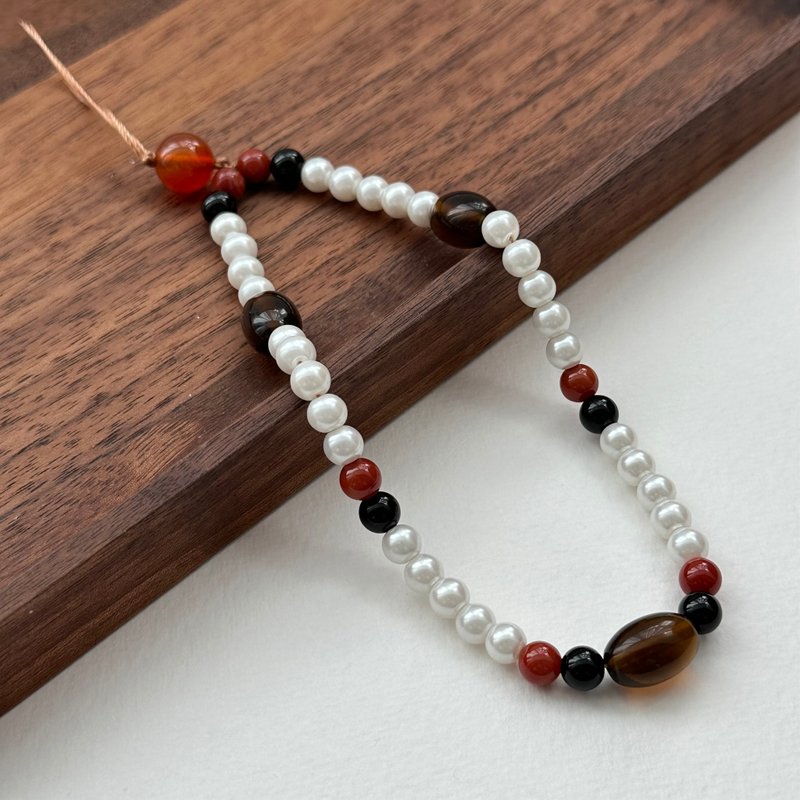 [Mobile Phone Camera Hanging Strap] Red Agate • Black Agate • Pearl • Marquise Citrine Strap - เชือก/สายคล้อง - เครื่องประดับพลอย หลากหลายสี