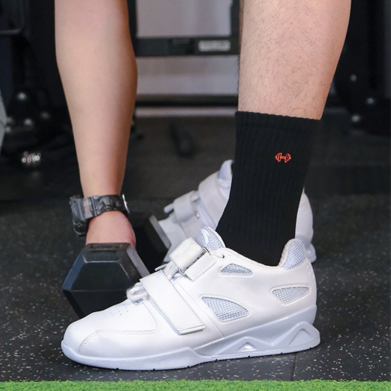 【FOOTER】Dumbbell embroidered fitness socks (Male-K220L/XL) - Socks - Cotton & Hemp Multicolor