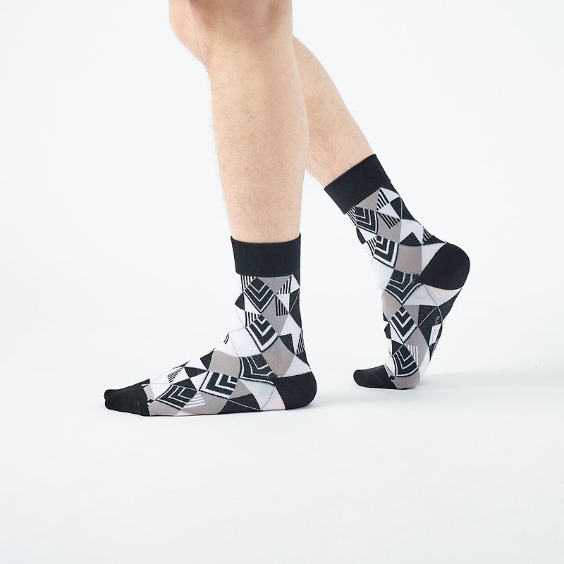 Tile/black(F)-MIT design mid-calf socks - ถุงเท้า - ผ้าฝ้าย/ผ้าลินิน สีดำ