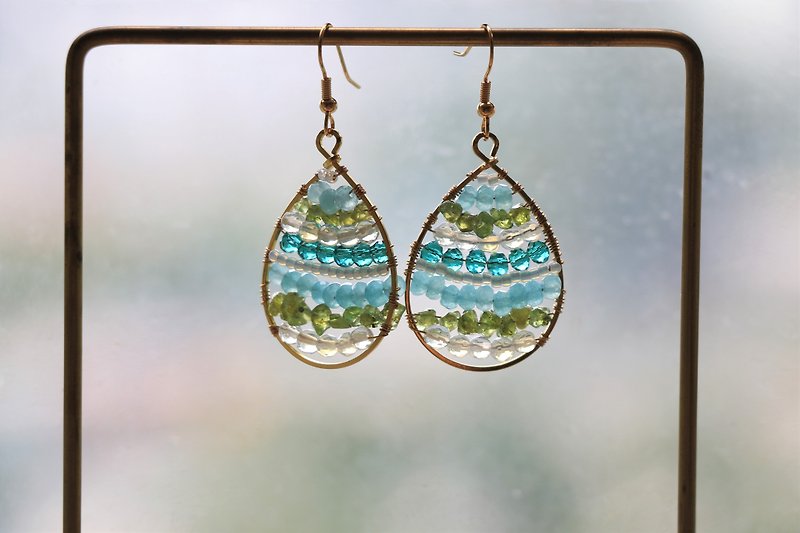 Peridot wire wrapped dangle earrings - 18k gold plated earrings - Earrings & Clip-ons - Gemstone Blue