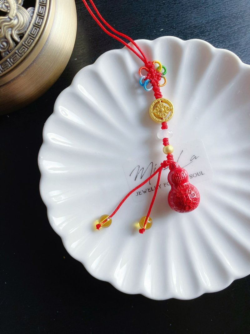 百福 硃砂 葫蘆 福祿雙全 財源廣進 翡翠 黃水晶 包掛 禮物 掛飾 - 吊飾/掛飾 - 玉石 紅色