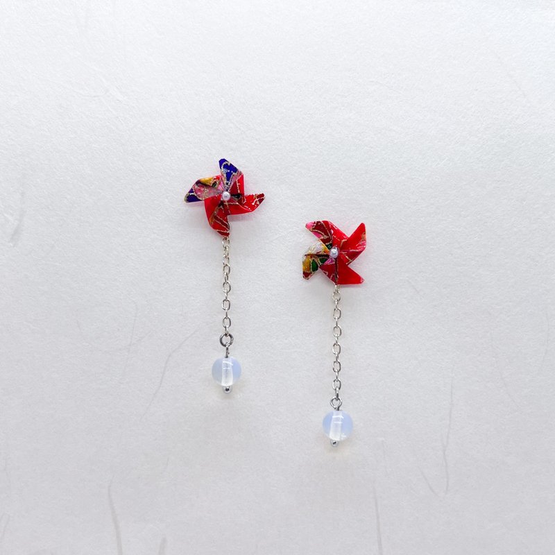 Chearrings | Japanese Japanese origami windmill earrings | Style W003 | Two-wear - Earrings & Clip-ons - Paper Red