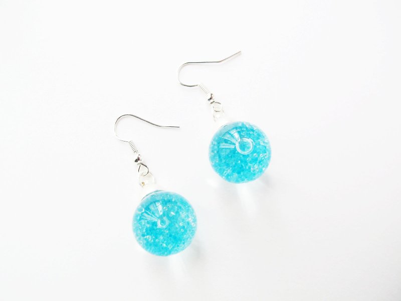  Rosy Garden  Little glass beads with water inside glass ball earrings - ต่างหู - แก้ว สีน้ำเงิน