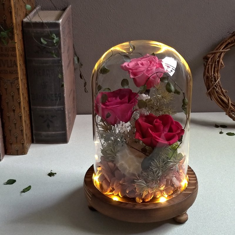【玫瑰森林】玻璃鐘罩小夜燈│永生花│乾燥花 - 乾燥花/永生花 - 植物．花 多色