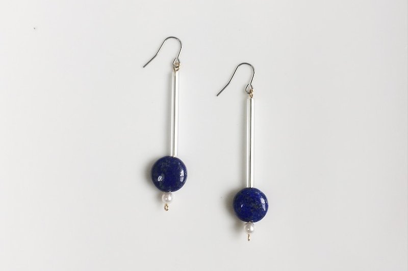 Bluestone time brass natural stone modeling earrings - Earrings & Clip-ons - Gemstone Blue