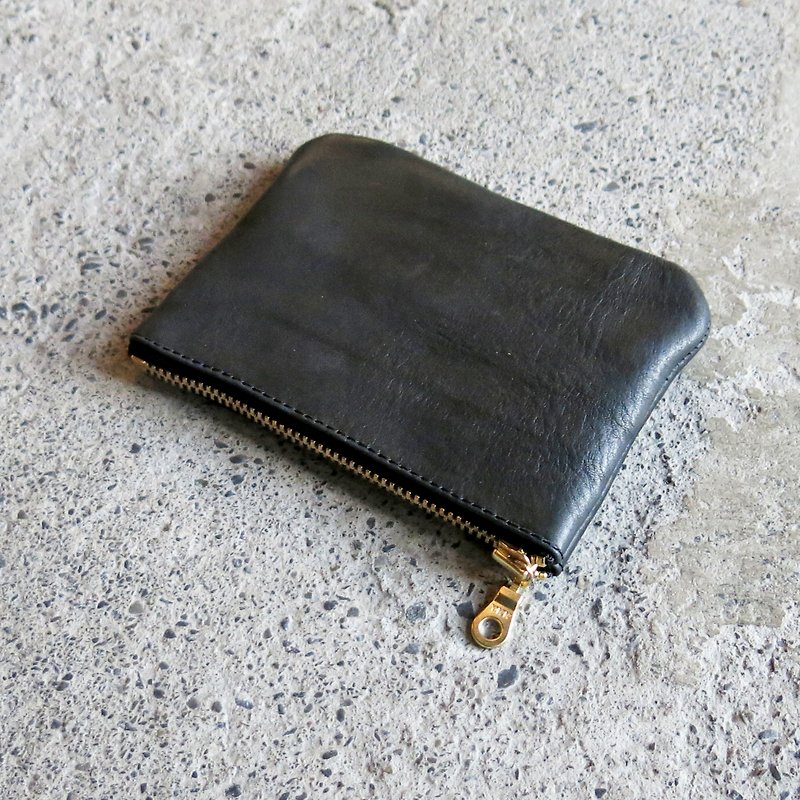 Thin leather ticket and card holder - black vegetable tanned cowhide holds change and cards [LBT Pro] - Coin Purses - Genuine Leather Black