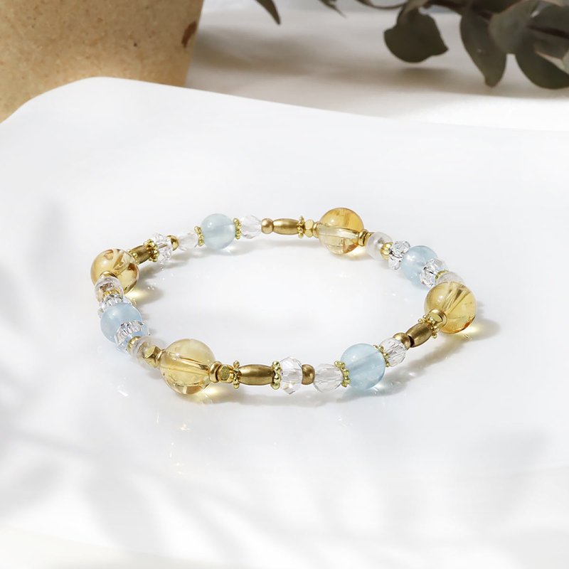 Embrace the Harvest | A61 Aquamarine Sapphire White Crystal Bracelet - สร้อยข้อมือ - เครื่องเพชรพลอย สีน้ำเงิน