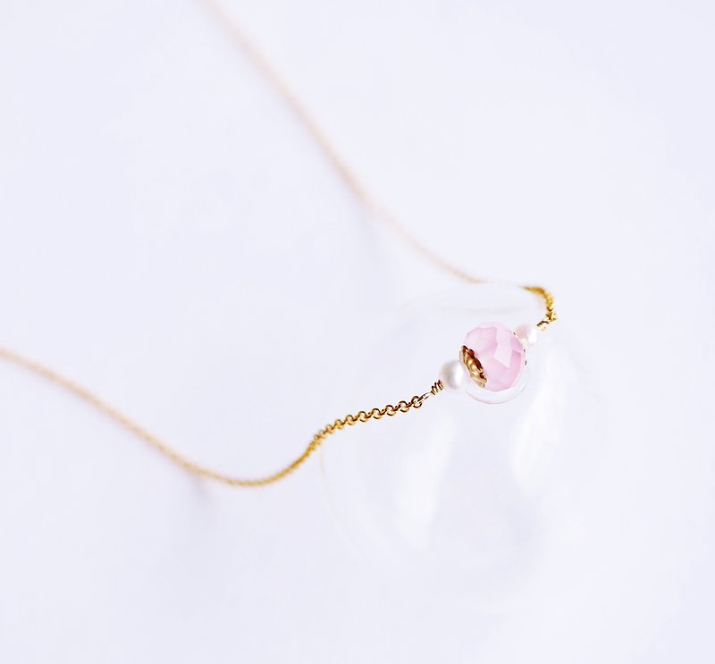 璀璨 Pink Light Pearl Necklace 14K GF Gift Natural Stone Light Jewelry - สร้อยคอ - เครื่องเพชรพลอย สึชมพู