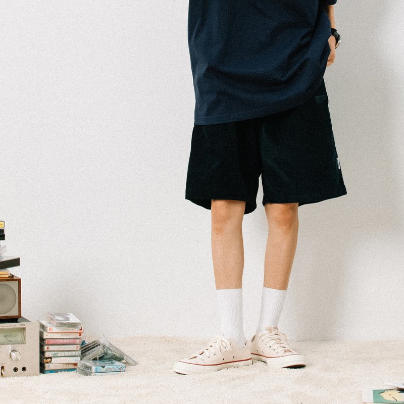 Corduroy oversized shorts - กางเกง - ผ้าฝ้าย/ผ้าลินิน สีน้ำเงิน