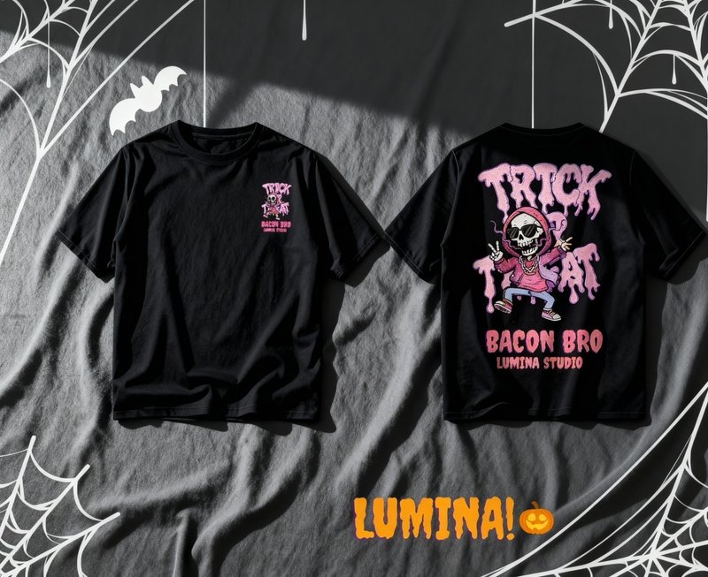 LUMINA 萬聖節限定款 – 培根兄弟骷髏上衣-弟弟款 - 男 T 恤 - 棉．麻 黑色