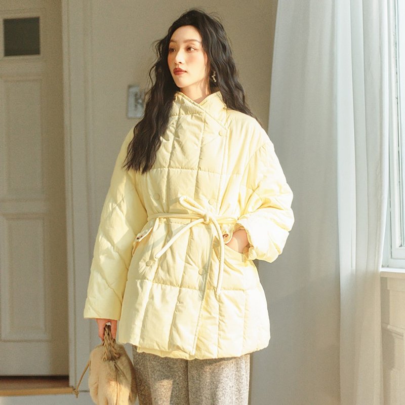 鵝絨韓版交叉領羽絨服D3ZF26Y721 - 女大衣/外套 - 其他材質 黃色