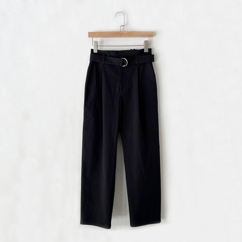 Tailored Series- High Waist Elastic D Belt Tapered Pants - Women's Pants - Cotton & Hemp Black