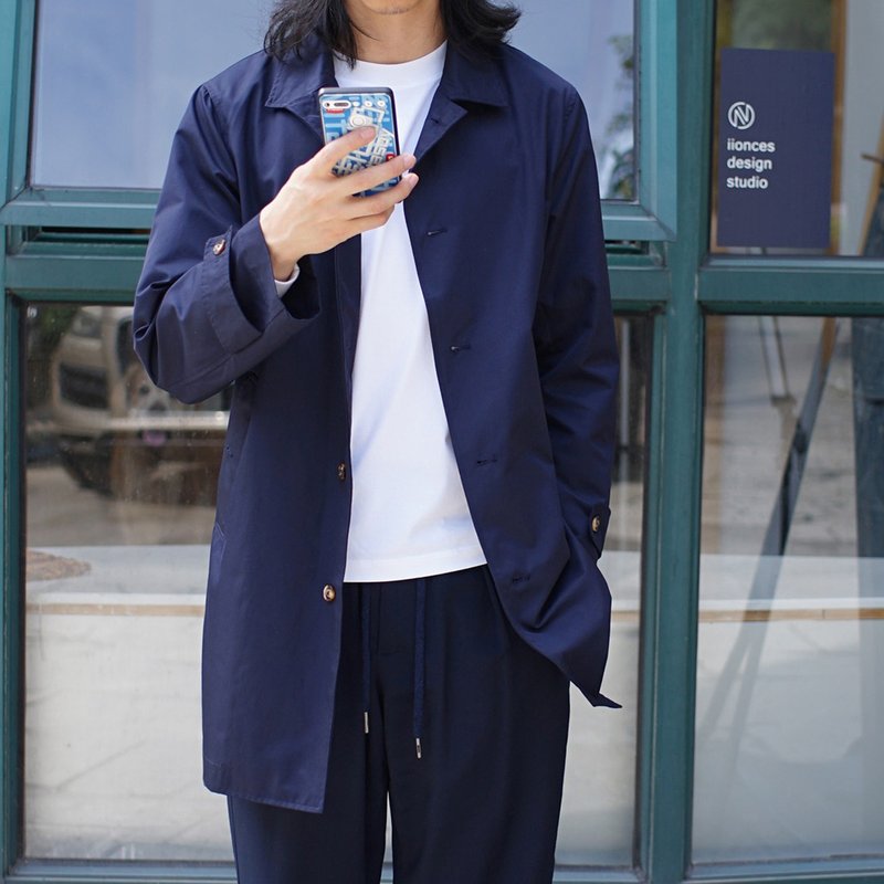 Waterproof Balmacaan Coat義大利製麵料單層防水巴爾瑪肯通勤風 - 男夾克/外套 - 其他材質 藍色