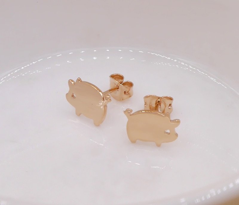 Little Pig Earring - Pink gold plated on brass ,Little Me by CASO jewelry - 耳環/耳夾 - 其他金屬 粉紅色