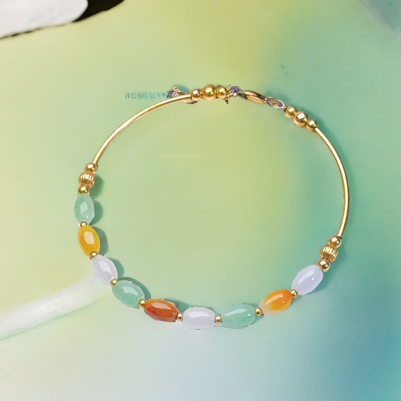 Ice Colorful Jade Passepartout Bracelet | Natural Burmese Jade A-grade | Gift - สร้อยข้อมือ - หยก หลากหลายสี