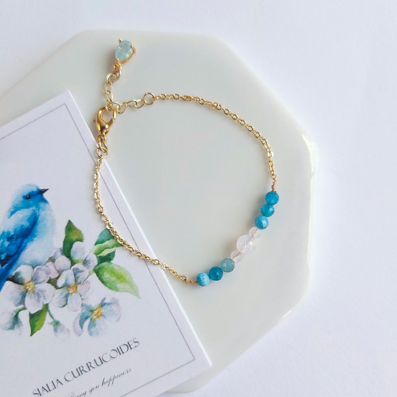 鳥兒系列-山地藍知更鳥 手鍊 / 天然石 月光石 藍磷灰 - 手鍊/手環 - 半寶石 藍色