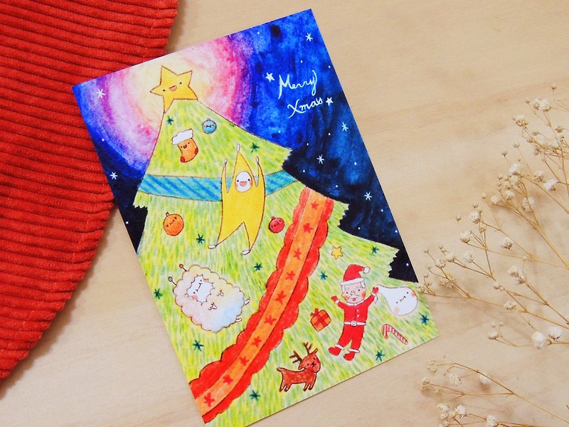 歡樂聖誕樹－黃蕉星的聖誕明信片 - 卡片/明信片 - 紙 多色